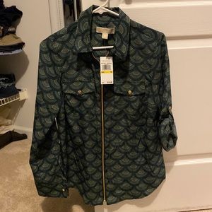 Michael Kors Green patterned long sleeve dress shirt